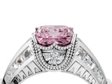 Platinum Vintage Milgrain Fancy Pink Princess Cut Diamond Split Shank Ring with Prong Setting_4
