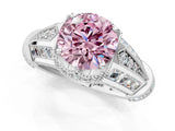 Platinum Vintage Milgrain Fancy Pink Round Cut Diamond Split Shank Ring with Prong Setting_1