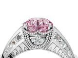 Platinum Vintage Milgrain Fancy Pink Round Cut Diamond Split Shank Ring with Prong Setting_4