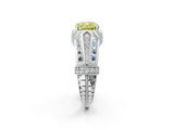 Platinum Vintage Milgrain Fancy Yellow Cushion Cut Diamond Split Shank Ring with Prong Setting_2