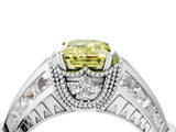Platinum Vintage Milgrain Fancy Yellow Emerald Cut Diamond Split Shank Ring with Prong Setting_10