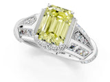 Platinum Vintage Milgrain Fancy Yellow Emerald Cut Diamond Split Shank Ring with Prong Setting_7