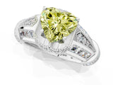 Platinum Vintage Milgrain Fancy Yellow Heart Cut Diamond Split Shank Ring with Prong Setting_1