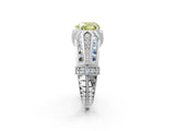 Platinum Vintage Milgrain Fancy Yellow Heart Cut Diamond Split Shank Ring with Prong Setting_2