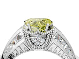 Platinum Vintage Milgrain Fancy Yellow Heart Cut Diamond Split Shank Ring with Prong Setting_4