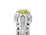 Platinum Vintage Milgrain Fancy Yellow Heart Cut Diamond Split Shank Ring with Prong Setting_5