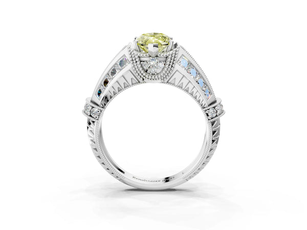 Platinum Marquise Vintage Engagement Ring Setting for Fancy Yellow Center - Design RJ-751