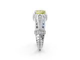 Platinum Vintage Milgrain Fancy Yellow Princess Cut Diamond Split Shank Ring with Prong Setting_8