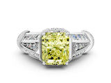 Platinum Vintage Milgrain Fancy Yellow Radiant Cut Diamond Split Shank Ring with Prong Setting_12