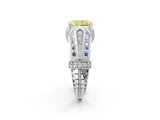 Platinum Vintage Milgrain Fancy Yellow Radiant Cut Diamond Split Shank Ring with Prong Setting_14