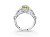 Platinum Vintage Milgrain Fancy Yellow Radiant Cut Diamond Split Shank Ring with Prong Setting_15