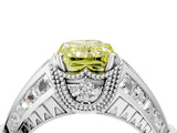 Platinum Vintage Milgrain Fancy Yellow Radiant Cut Diamond Split Shank Ring with Prong Setting_16