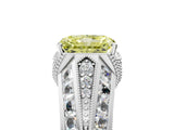 Platinum Vintage Milgrain Fancy Yellow Radiant Cut Diamond Split Shank Ring with Prong Setting_17