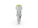 Platinum Vintage Milgrain Fancy Yellow Round Cut Diamond Split Shank Ring with Prong Setting_2