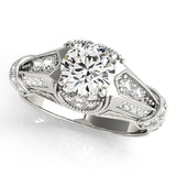 Platinum Vintage Milgrain Round Diamond Split Shank Ring with Prong Setting 1