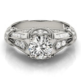 Platinum Vintage Milgrain Round Diamond Split Shank Ring with Prong Setting 2