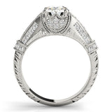 Platinum Vintage Milgrain Round Diamond Split Shank Ring with Prong Setting