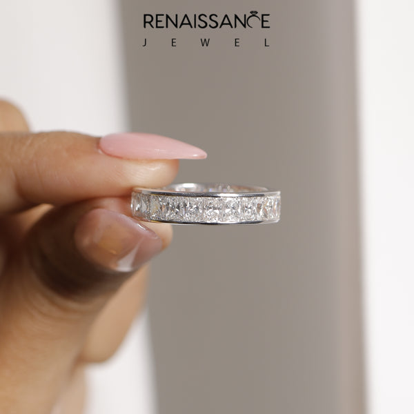 Platinum radiant cut diamond eternity band with channel set