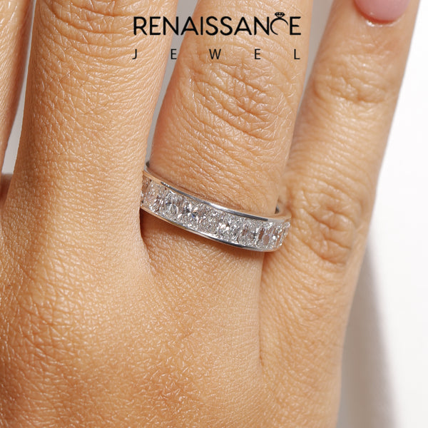Platinum radiant cut diamond eternity band with channel set