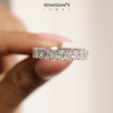 Silver radiant eternity band with shared prong setting