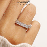 Platinum radiant eternity band with shared prong setting