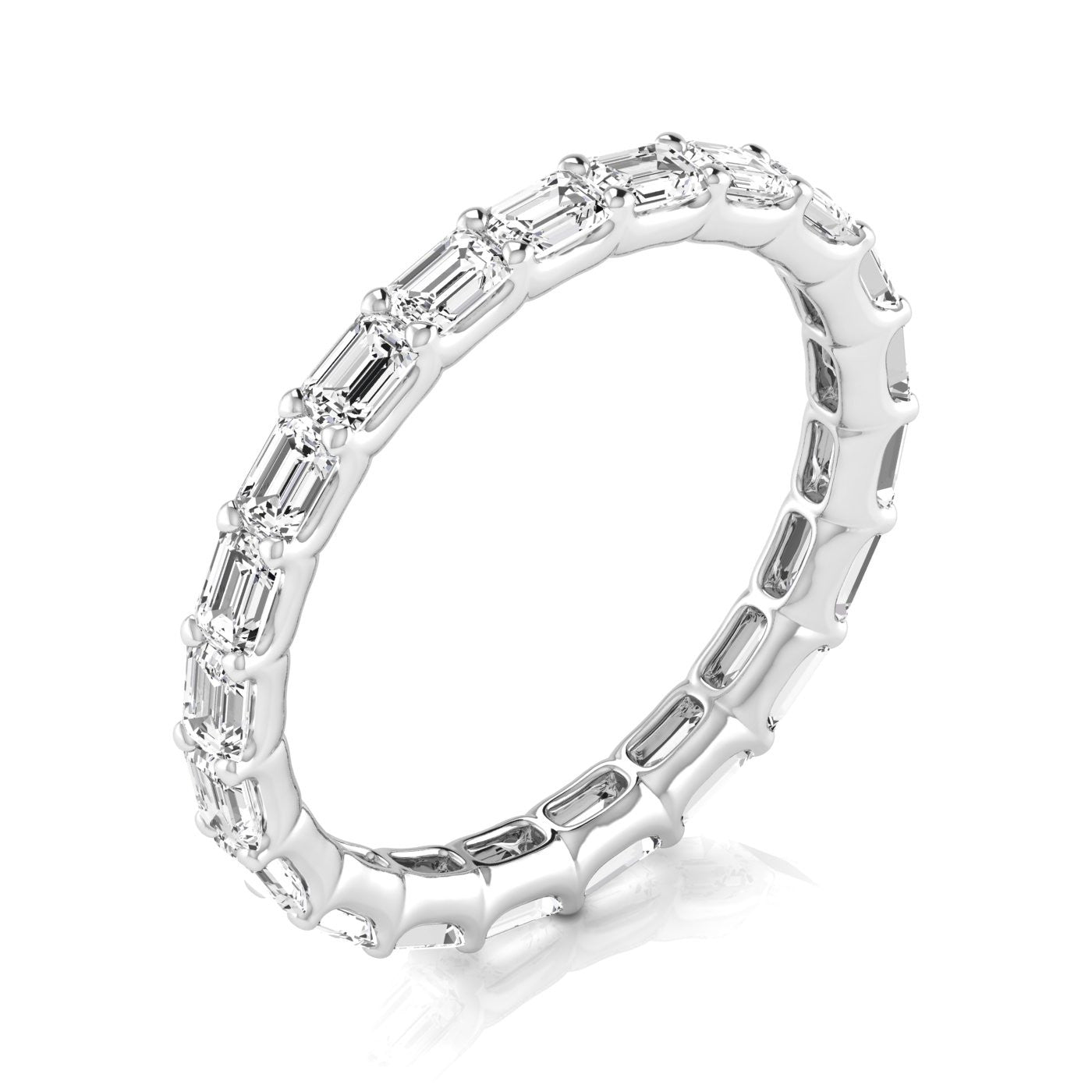 White gold Emerald Cut Diamond Eternity Band with Shared Prong Setting 1