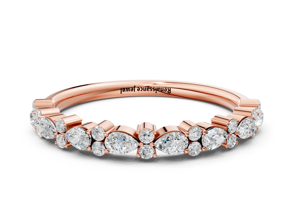 Rose gold Pear and Round Diamond Wedding Band
