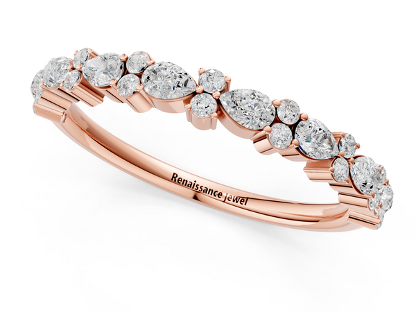 Rose gold Pear and Round Diamond Wedding Band