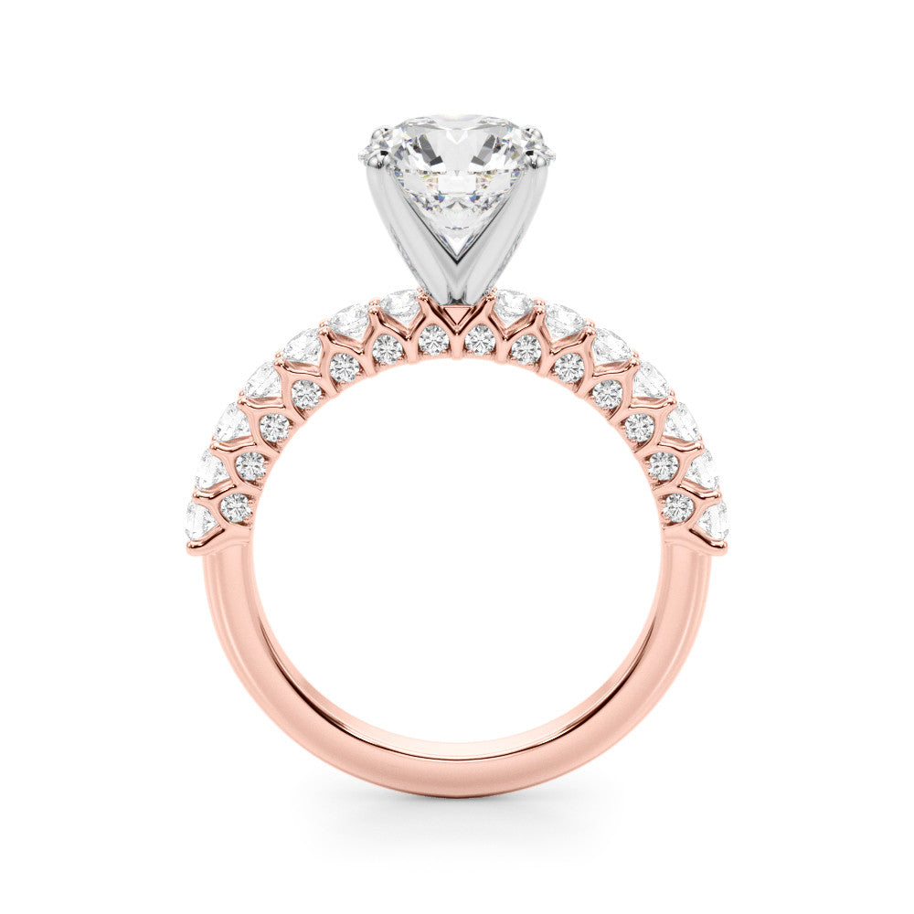 Rose Radiant Brilliant Solitaire with Pavé Band and Four-Prong Setting