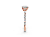 Rose gold 0.5 Carat Cushion Cut  Solitaire with Side Stones on a Pavé Band and Four-Prong Setting_24