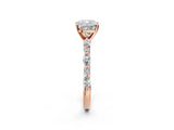 Rose gold 0.5 Carat Cushion Cut  Solitaire with Side Stones on a Pavé Band and Four-Prong Setting_36