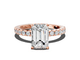 Rose gold 0.5 Carat Emerald Cut Diamond Solitaire Ring with Round  Pavé Band and Four-Prong Setting_18