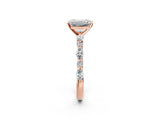 Rose gold 0.5 Carat Emerald Cut  Solitaire with Side Stones on a Pavé Band and Four-Prong Setting_26