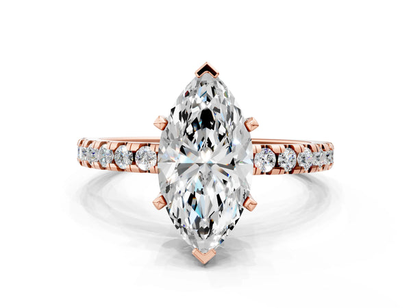 0.5 Carat Marquise Cut Rose gold Diamond Solitaire Ring with Round  Pavé Band and Four-Prong Setting