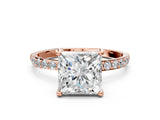 Rose gold 0.5 Carat Princess Cut  Solitaire Ring with Pave Band and Four Prong Setting_12