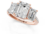 Rose gold 0.5 Carat Three-Stone Emerald Cut  Ring with Pavé Band and Prong Setting_1