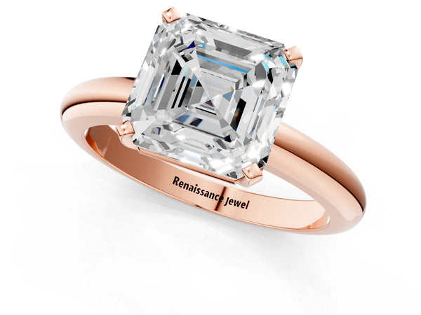 1 Carat Asscher Cut Rose gold Diamond Solitaire Engagement Ring with Round Band and Four-Prong Setting