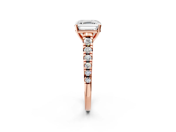 1 Carat Asscher Cut Rose gold Diamond Cathedral Solitaire Ring with Round  Pavé Band
