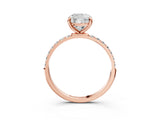 Rose gold 1 Carat Cushion Cut  Solitaire Ring with Pave Band and Four Prong Setting_3