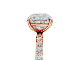 Rose gold 1 Carat Cushion Cut  Solitaire Ring with Pave Band and Four Prong Setting_5