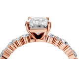 Rose gold 1 Carat Emerald Cut  Solitaire with Side Stones, Pave Band, Four-Prong Setting_16