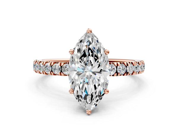 1 Carat Marquise Cut Rose gold Diamond Pave Band Solitaire Ring with Round  and Prong Setting