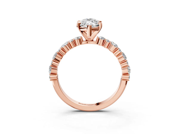 1 Carat Marquise Cut Rose gold Diamond Side Stone Solitaire Ring with Round and Four-Prong Setting