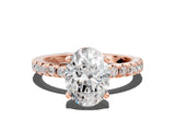 Rose gold 1 Carat Oval Cut Diamond Solitaire Ring with Round  Pavé Band and Four-Prong Setting_18