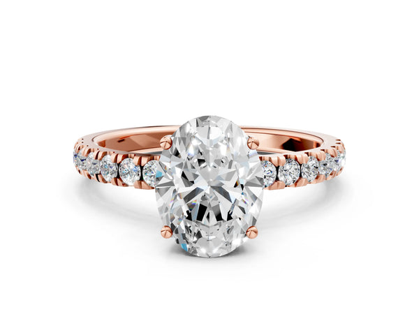 1 Carat Oval Cut Rose gold Diamond Pave Band Solitaire Ring with Round  and Prong Setting