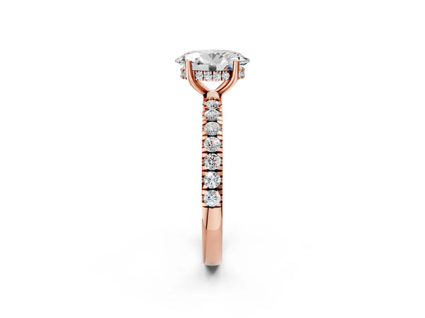 1 Carat Oval Cut Rose gold Diamond Pave Band Solitaire Ring with Round  and Prong Setting