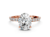 10K Rose Gold 2.01 Carat D VS1 Oval Diamond Solitaire Ring with Round Pavé Band and Prong Setting