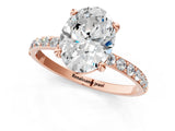 10K Rose Gold 2.01 Carat D VS1 Oval Diamond Solitaire Ring with Round Pavé Band and Prong Setting