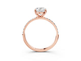 10K Rose Gold 2.01 Carat D VS1 Oval Diamond Solitaire Ring with Round Pavé Band and Prong Setting