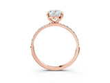 10K Rose Gold 2.01 Carat D VS1 Oval Diamond Solitaire Ring with Round Pavé Band and Prong Setting